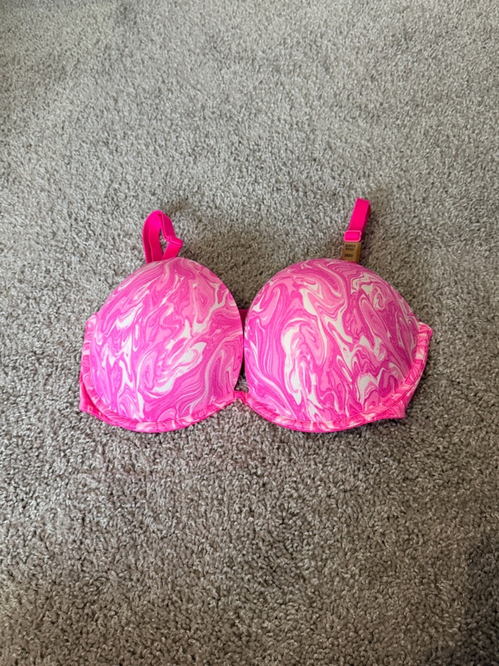 PINK Victoria's Secret Hot Pink & White Marble Push-Up Bra